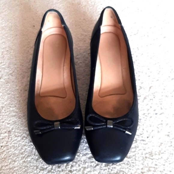 NATURALIZER "Dove" "N5 Contour" Cushioned, Square Toe, Black Leather Wedge Shoes - Picture 3 of 16